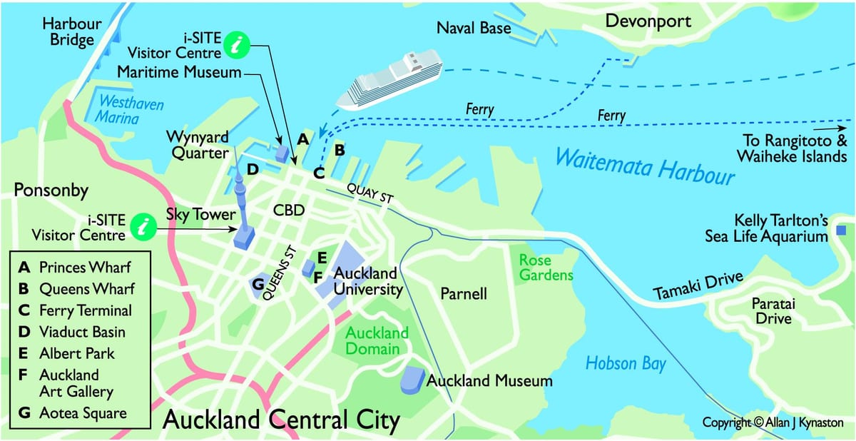 Auckland til terminal for krydstogtskibe kort