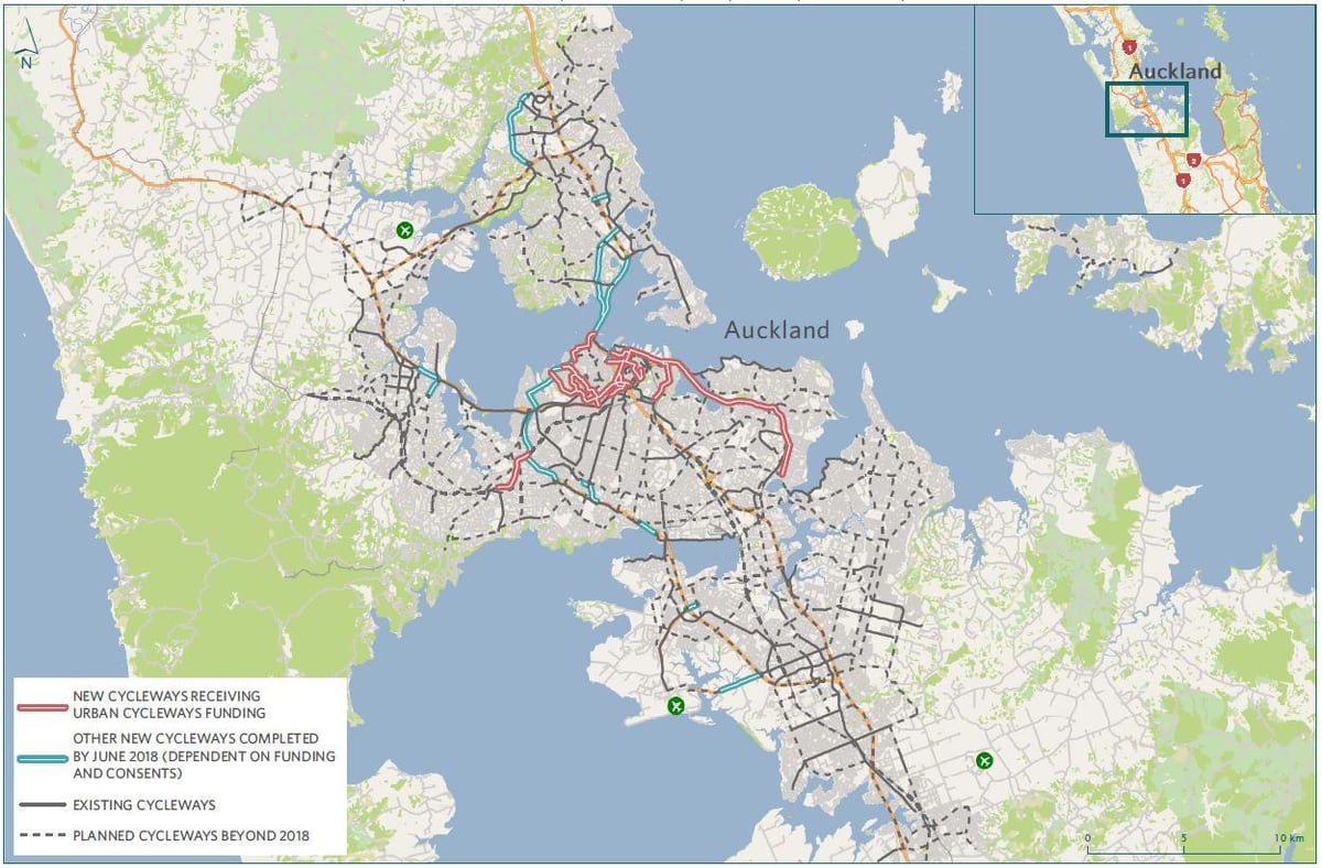kort over cycleway Auckland kort