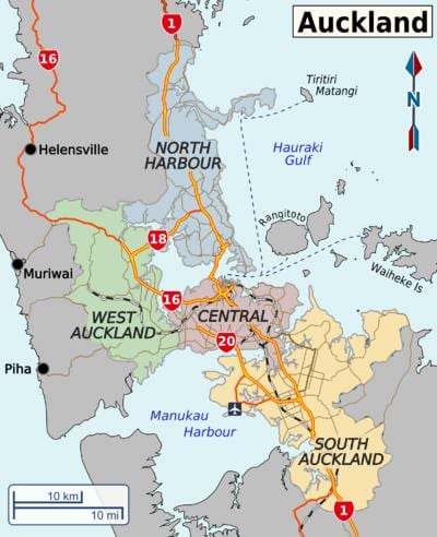kort over Auckland distrikter