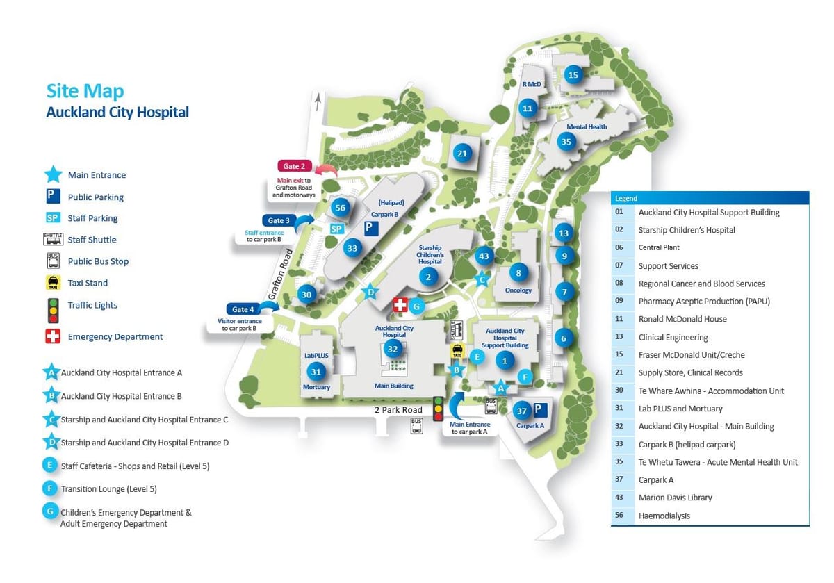 kort over Auckland hospital