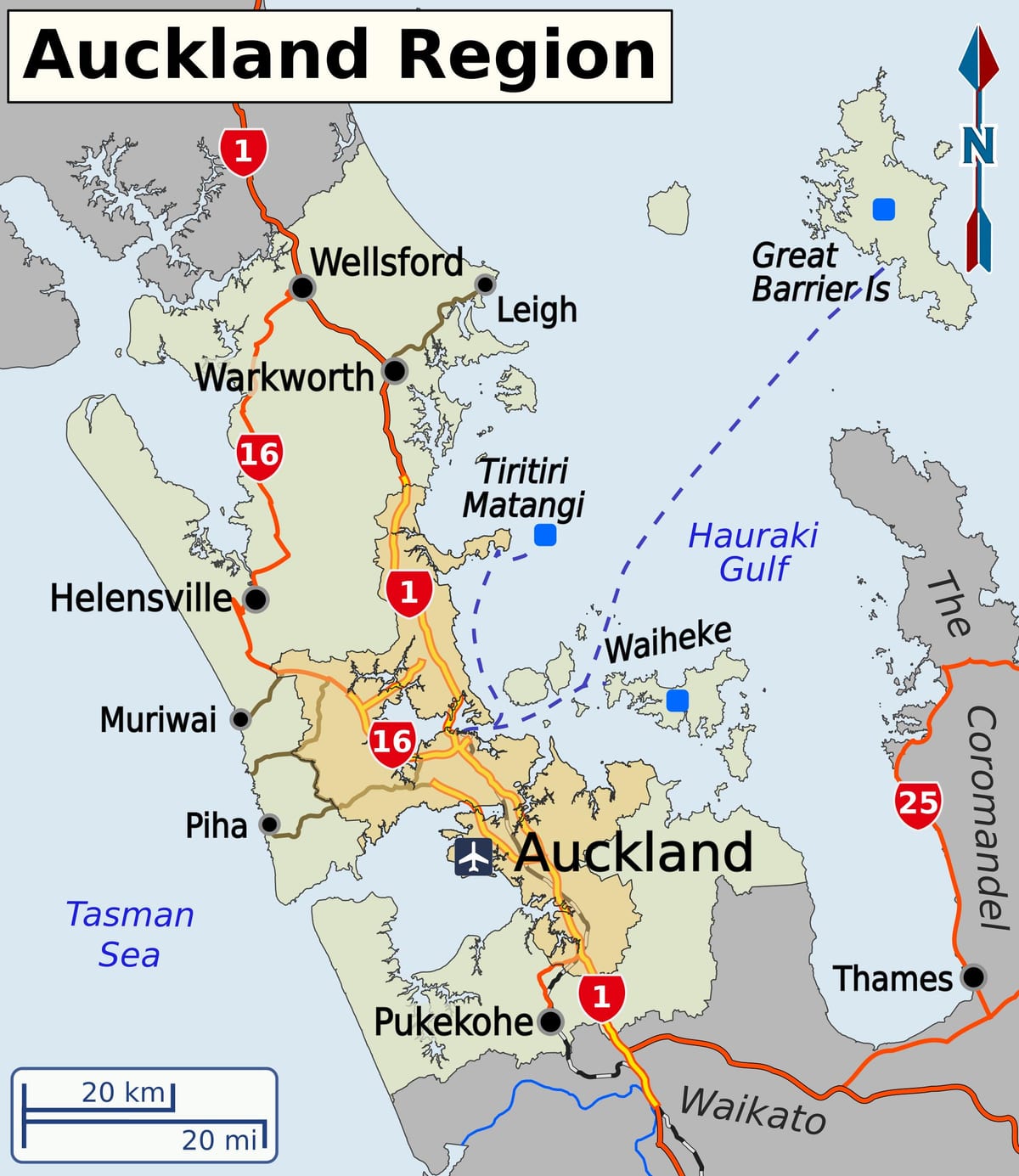 kort over Auckland-regionen