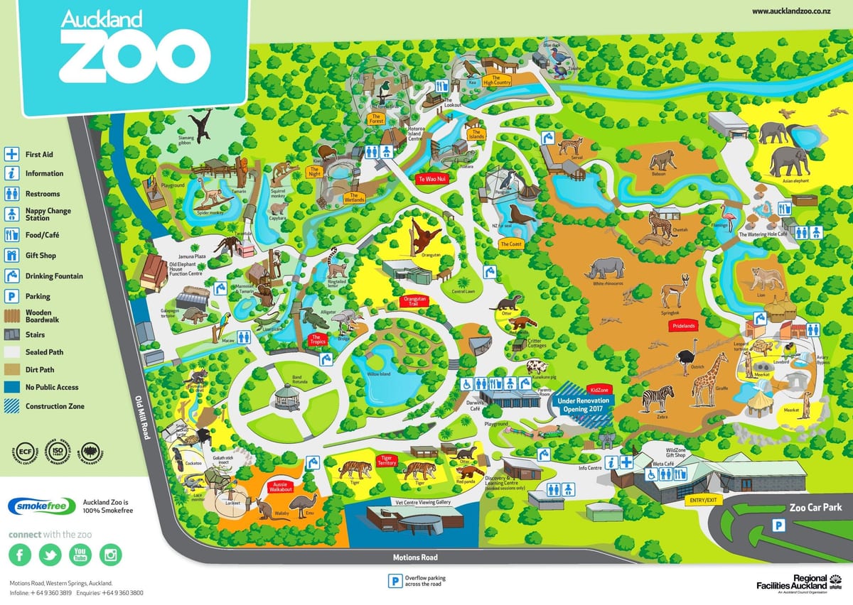 kort over Auckland zoo