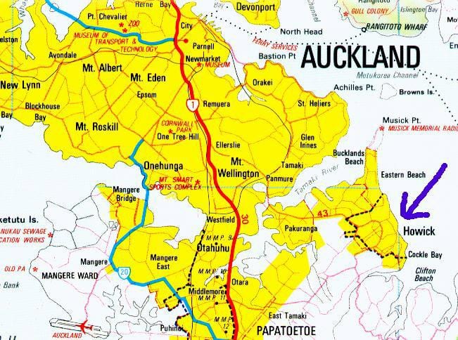 kort over Howick Auckland